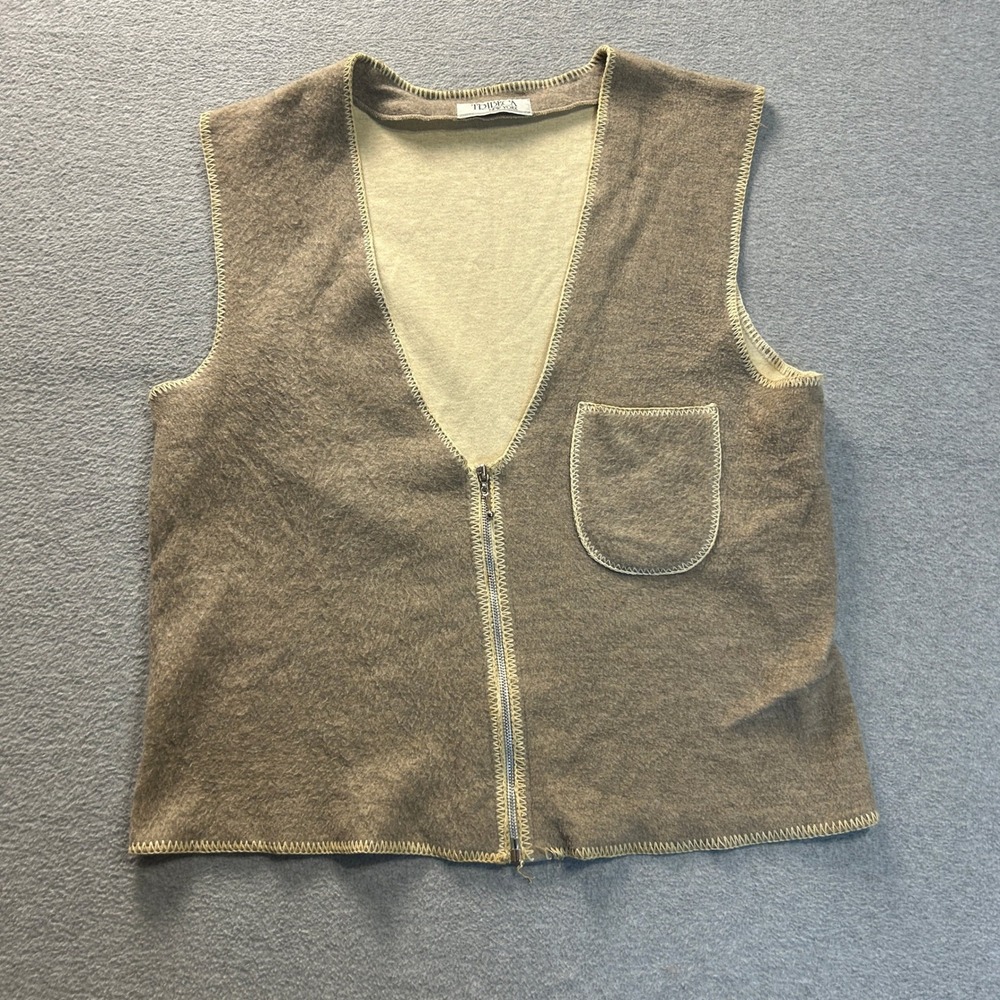 Tribeca New York Zip Front Fleece Vest Womens Large Brown Exposed Seam Pocket